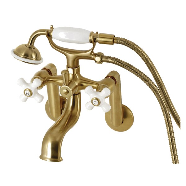 Kingston Brass Tub Wall Mount Clawfoot Tub Faucet with Hand Shower, Brushed Brass KS229PXSB - main